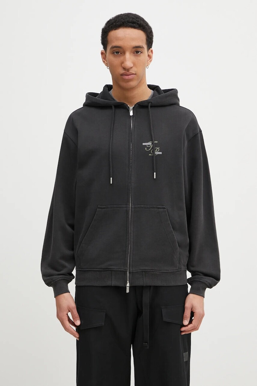 Bavlnená mikina Filling Pieces Topiary pánska, šedá farba, s kapucňou, s potlačou, 80699840626