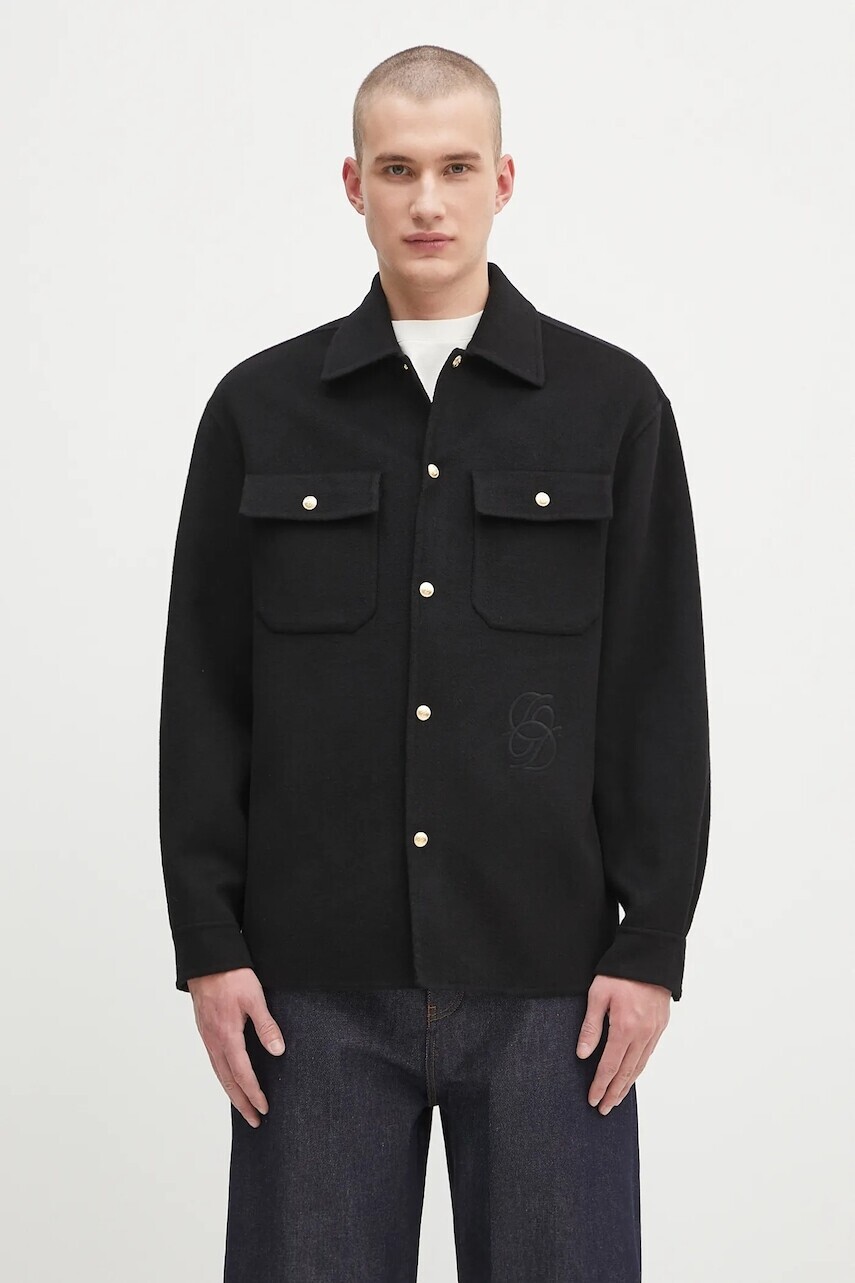 Vlnená bunda Drôle de Monsieur La Surchemise Laine čierna farba, prechodná, H.JT254.WO031