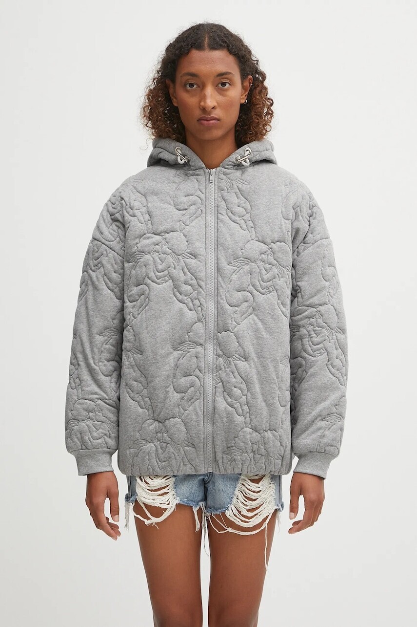 Bunda Fiorucci Kissing Angels Quilted šedá farba, prechodná, oversize, W02FPSHO092CJ05GY01