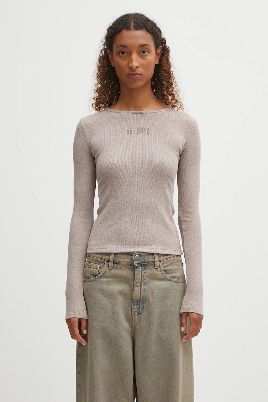 Tričko s dlhým rukávom s prímesou vlny MM6 Maison Margiela béžová farba, S52NH0029.M20122.809