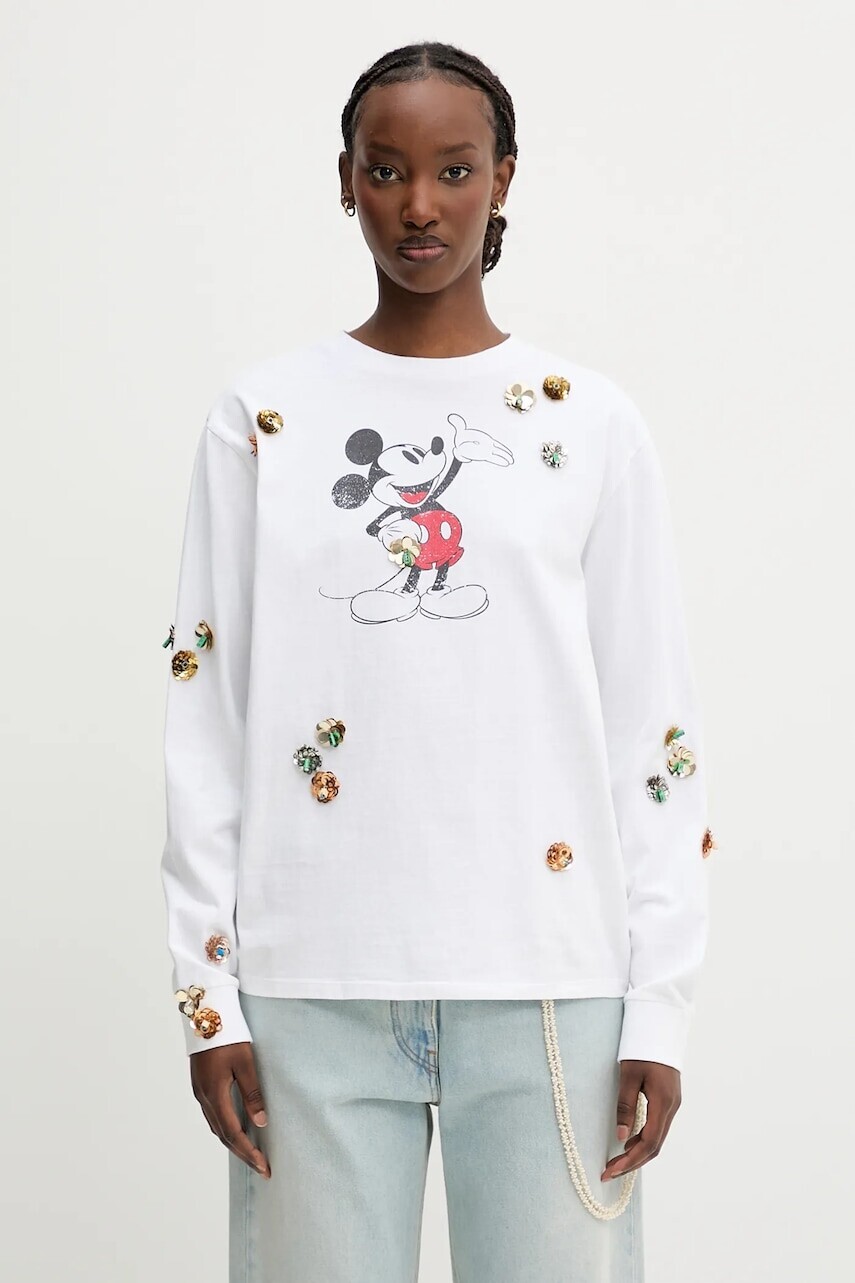 Bavlnené tričko s dlhým rukávom Coperni x Disney Mickey Long-Sleeved biela farba, DJS157SFF5037