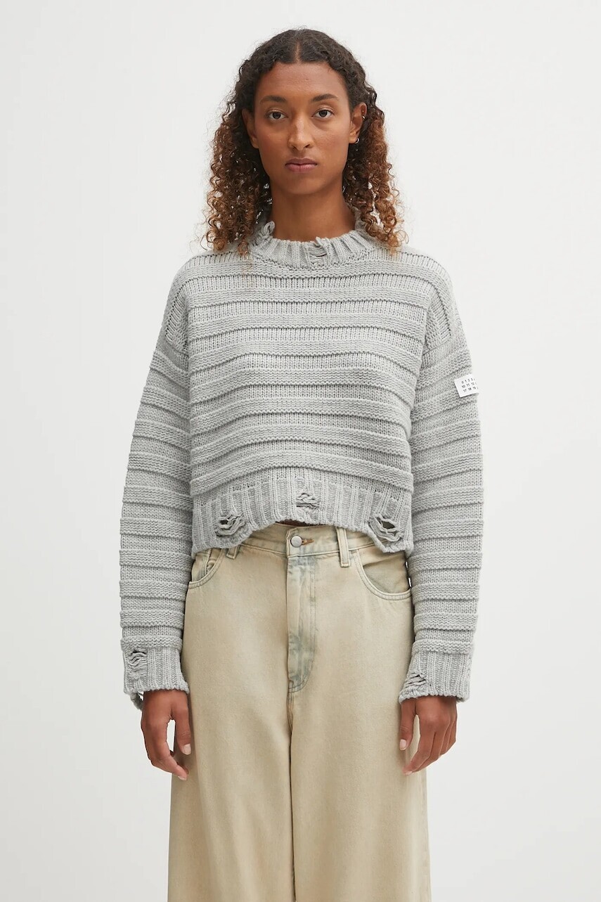 Vlnený sveter MM6 Maison Margiela šedá farba, S52HL0031.M13040.857M