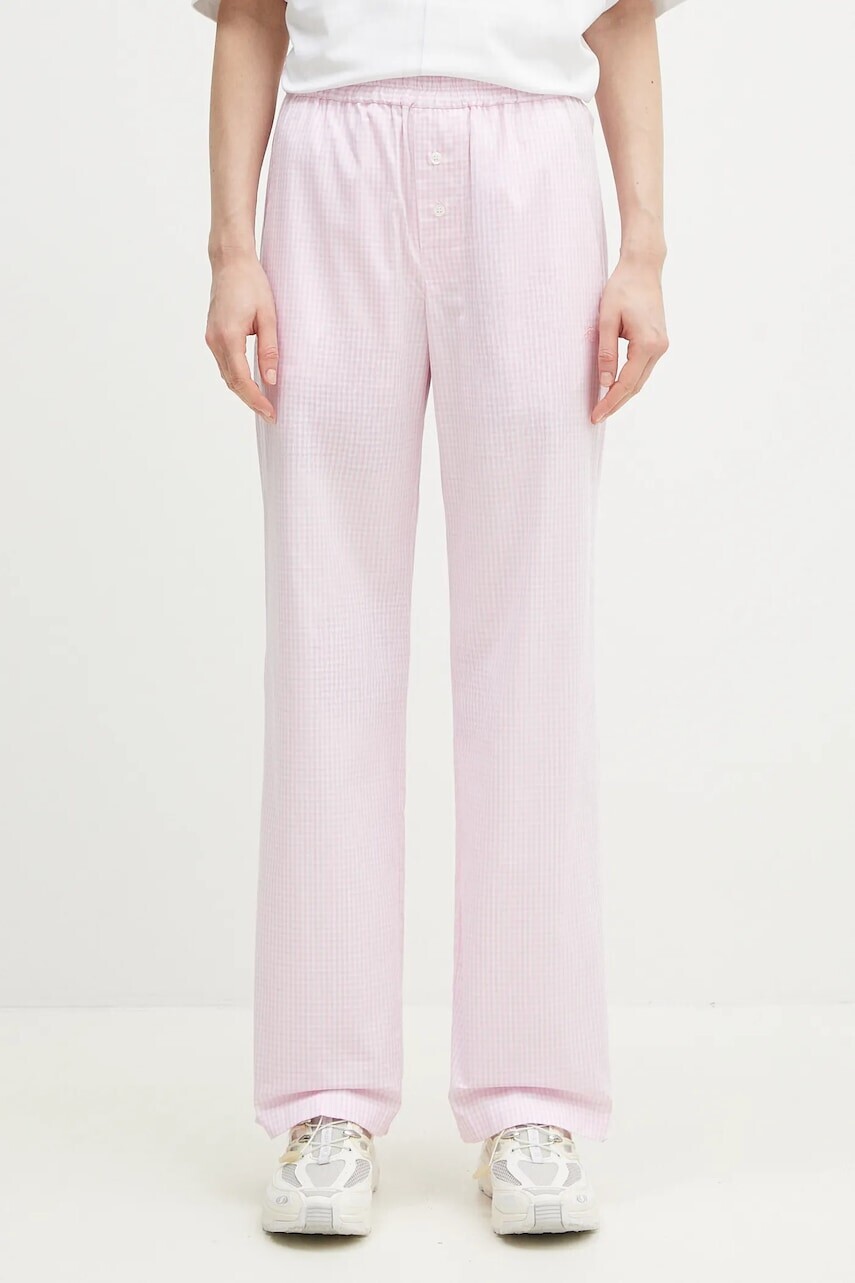 Bavlnené nohavice Fiorucci Gingham Logo ružová farba, široké, vysoký pás, U02SPBPA299CO01PN02