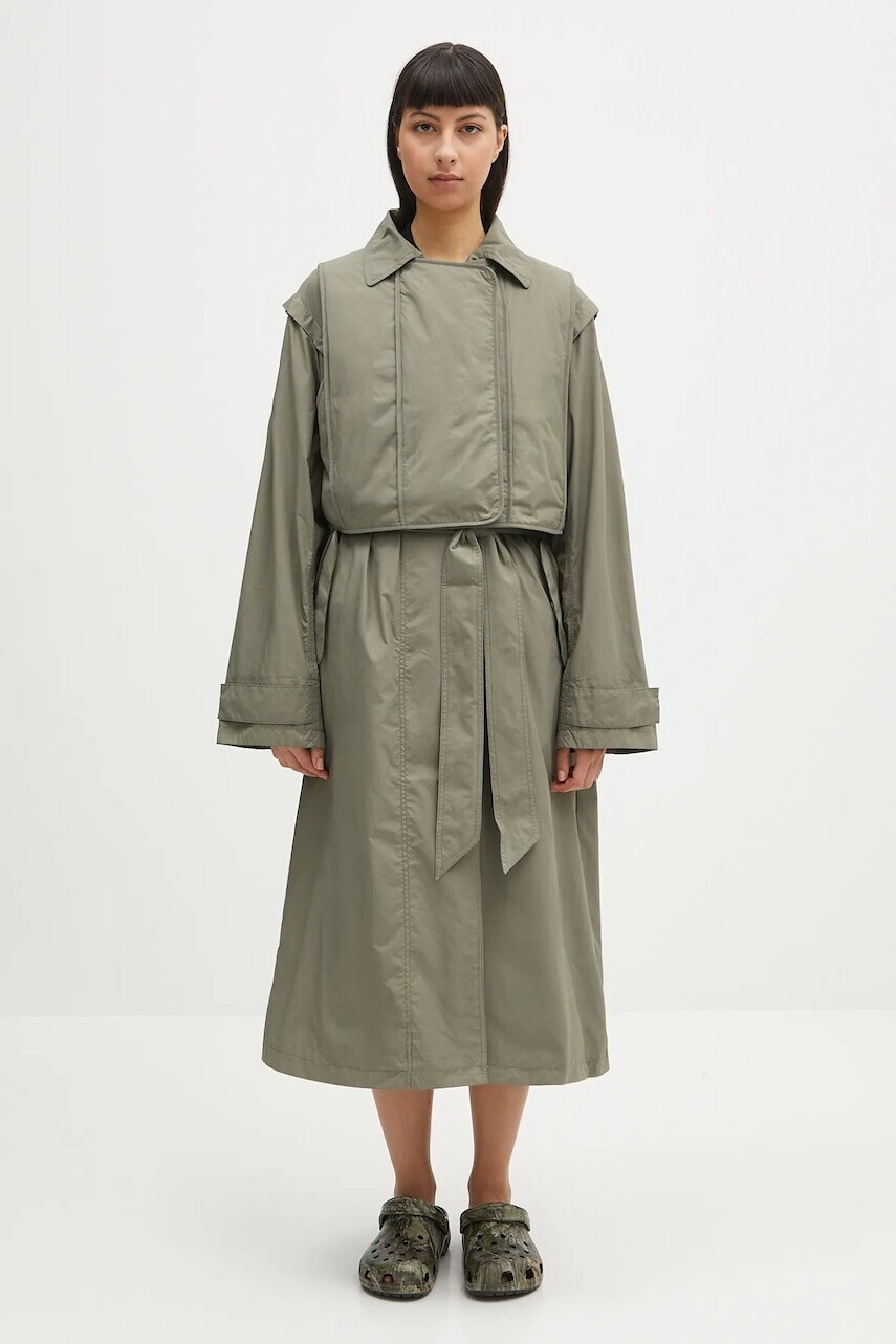 Kabát Samsoe Samsoe Saraff zelená farba, prechodná, F25100079
