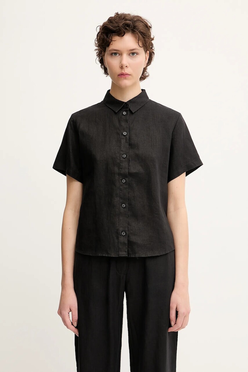 Ľanová košeľa Samsoe Samsoe MINA čierna farba, regular, s klasickým golierom, F23900009