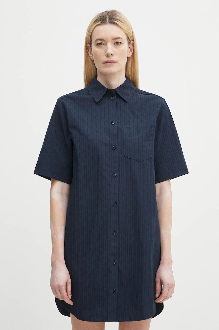 Bavlnené šaty Samsoe Samsoe SATINA tmavomodrá farba, mini, rovný strih, F25200080