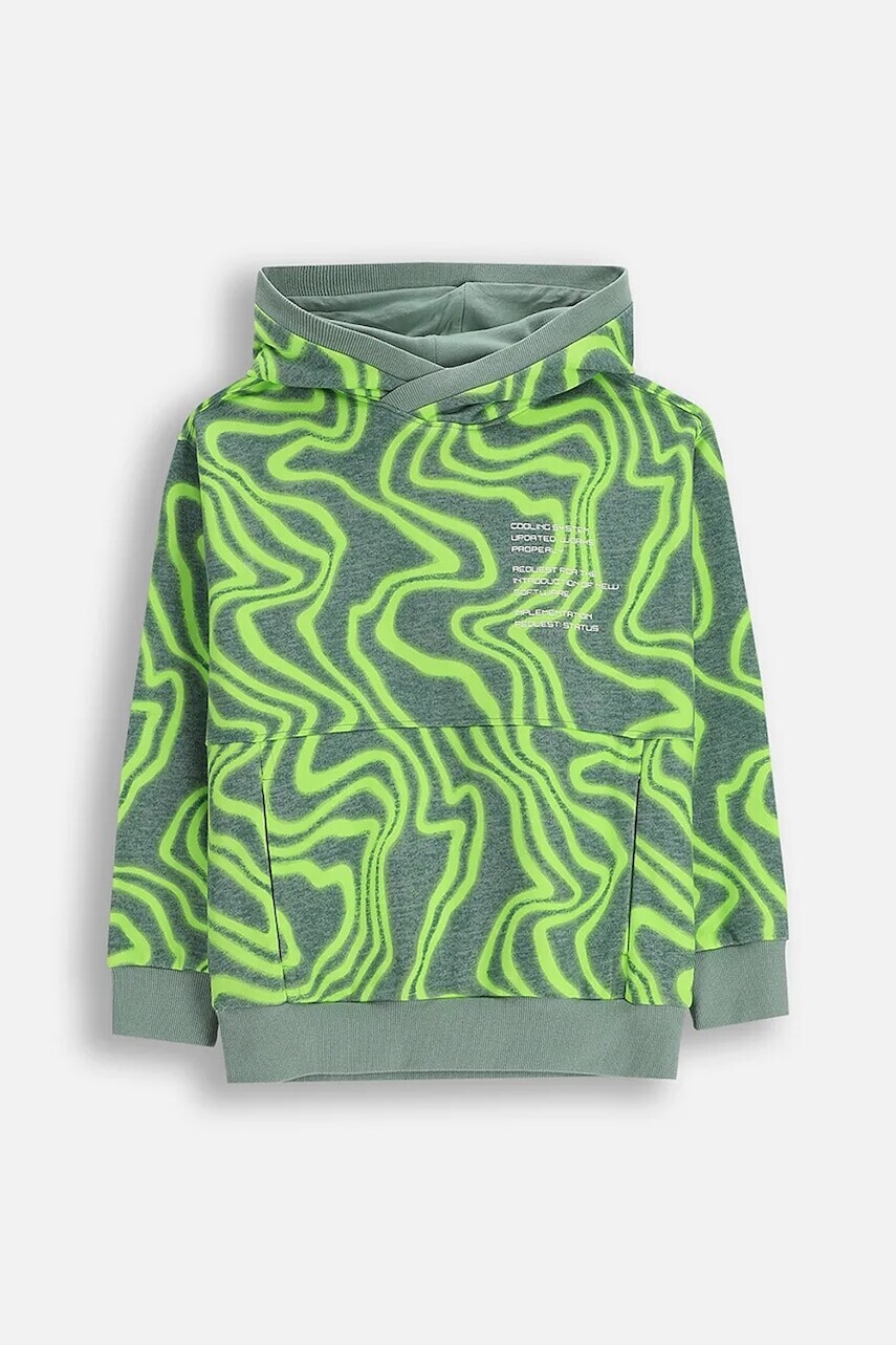Detská mikina Coccodrillo zelená farba, s kapucňou, vzorovaná, X-RAY VISION BOY JUNIOR