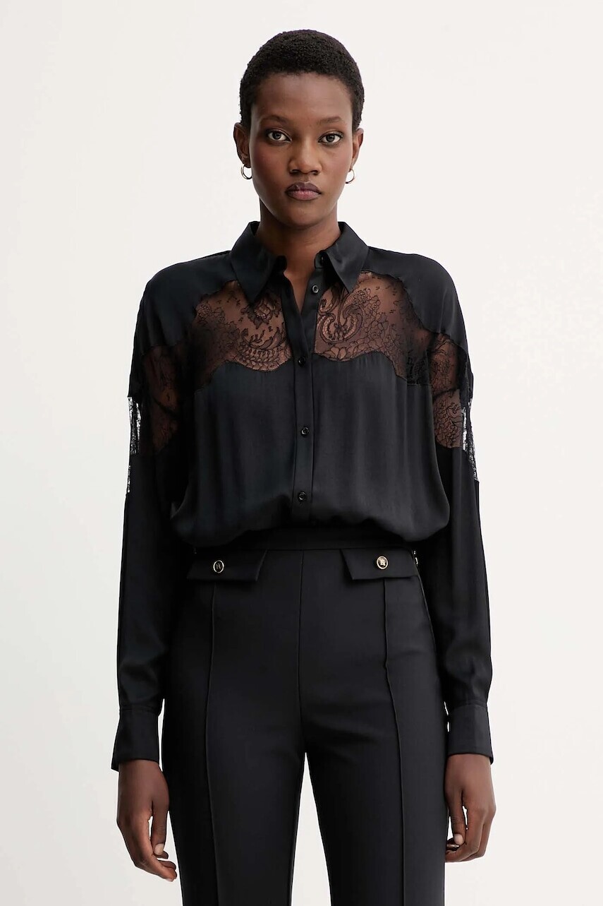 Košeľa IRO čierna farba, voľný strih, s klasickým golierom, WP18BASLAN