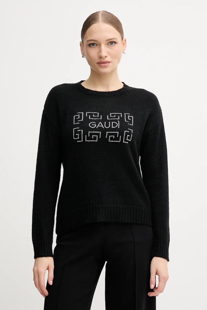 Sveter s prímesou vlny Gaudi čierna farba, 521BD53009