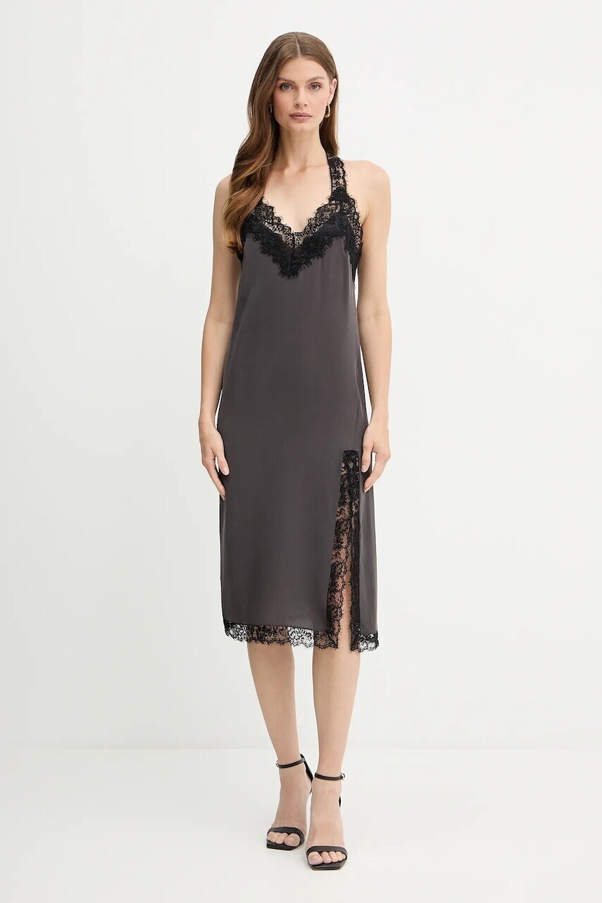 Hodvábne šaty Pinko hnedá farba, mini, priliehavé, 105594 A2SS