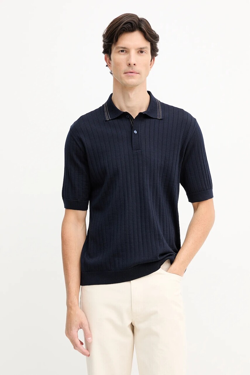 Vlnené polo Paul&Shark Knitwear tmavomodrá farba, jednofarebné, 15311114