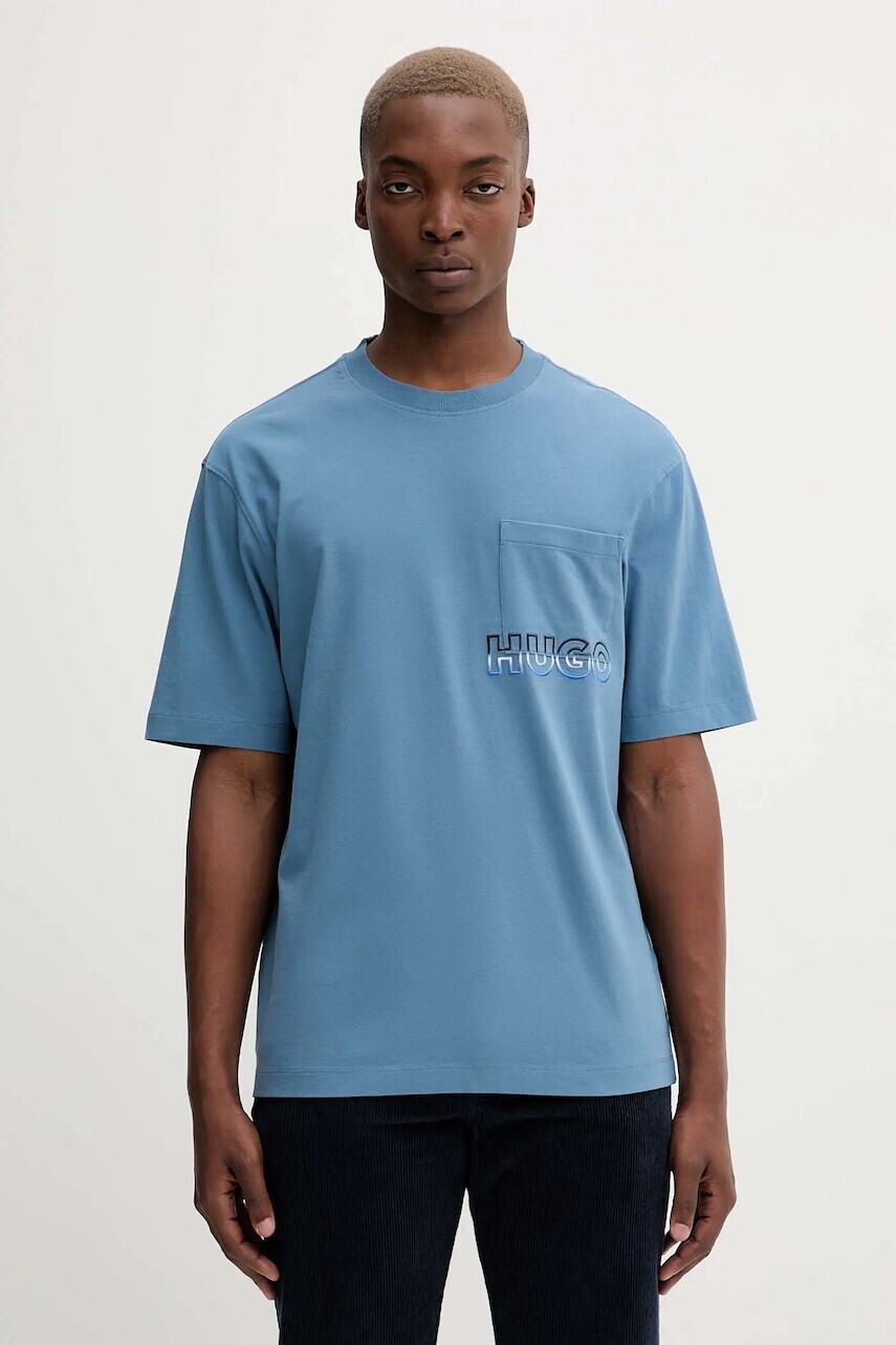 Bavlnené tričko Hugo Blue pánske, modrá farba, s nášivkou, 50549120