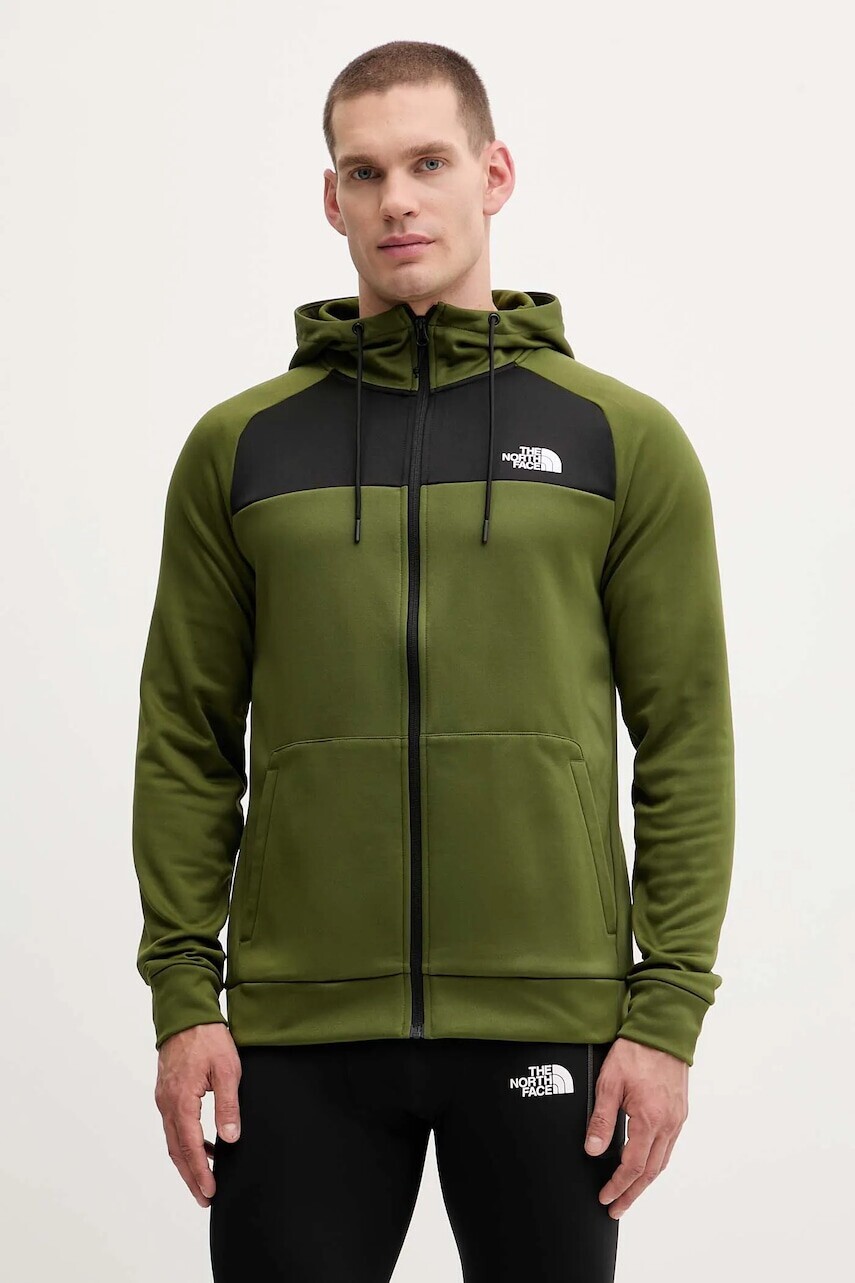 Tréningová mikina The North Face Reaxion zelená farba, s kapucňou, jednofarebná, NF0A8CNPDIW1