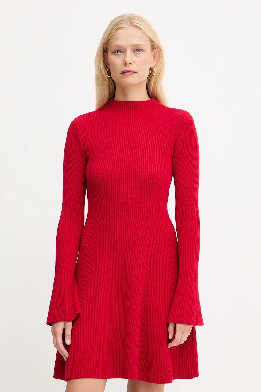 Šaty s prímesou vlny Twinset červená farba, mini, áčkový strih, 252TT3140