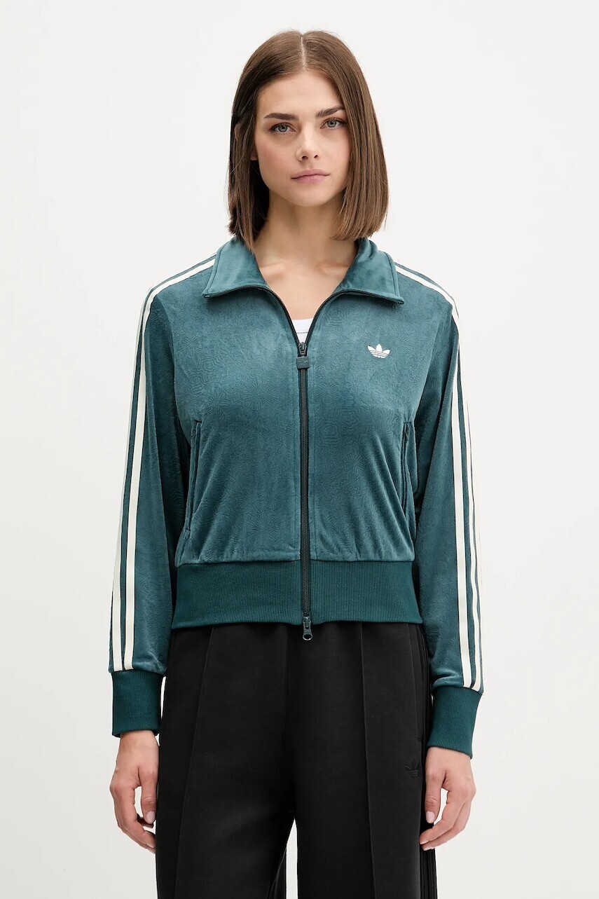 Velúrová mikina adidas Originals Fb Liberty Tt zelená farba, s nášivkou, JW5267
