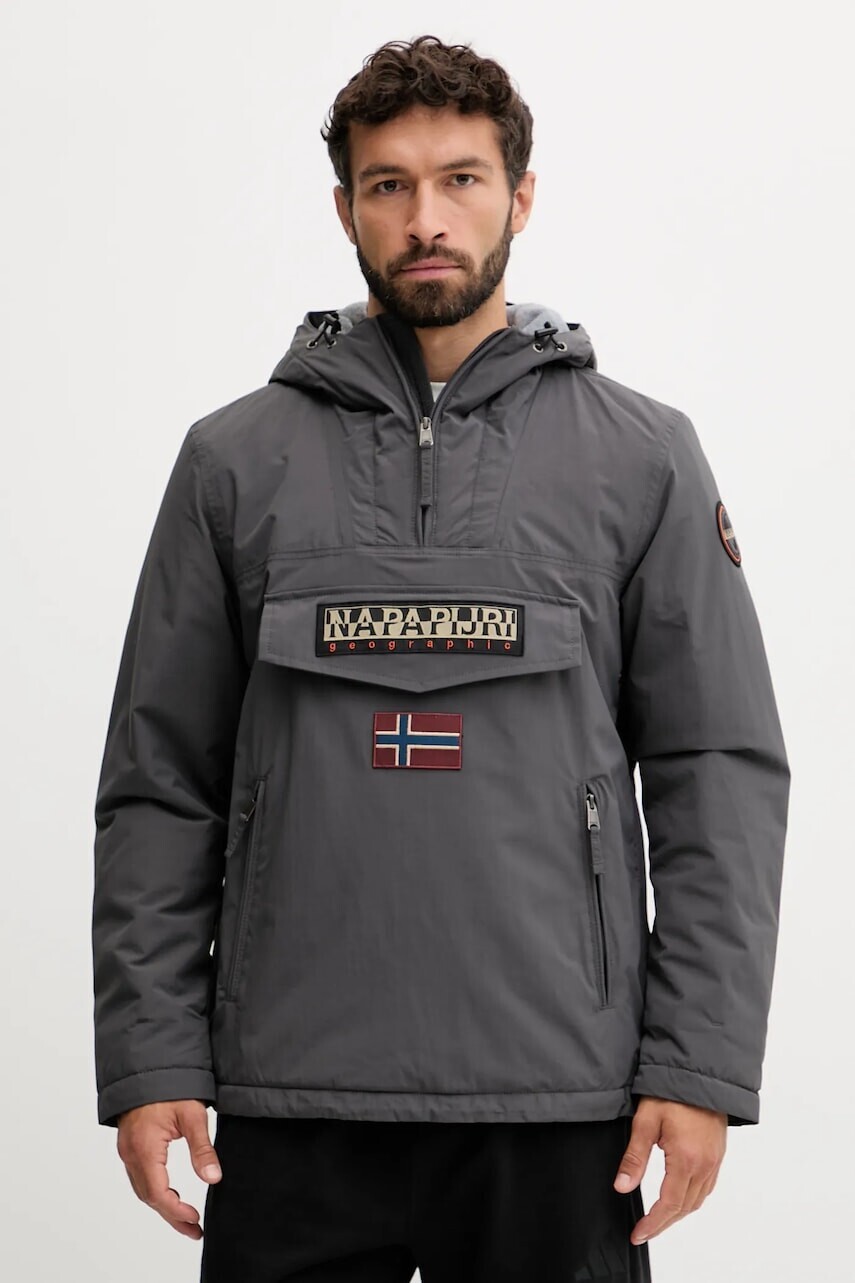 Bunda Napapijri Rainforest Pocket 2 šedá farba, prechodná, NP0A4GMDH981