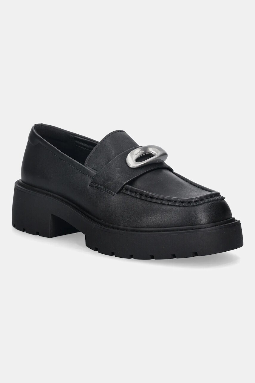 Kožené mokasíny Calvin Klein CHUNKY LOAFER LTH HW čierna farba, na platforme, YW0YW01912