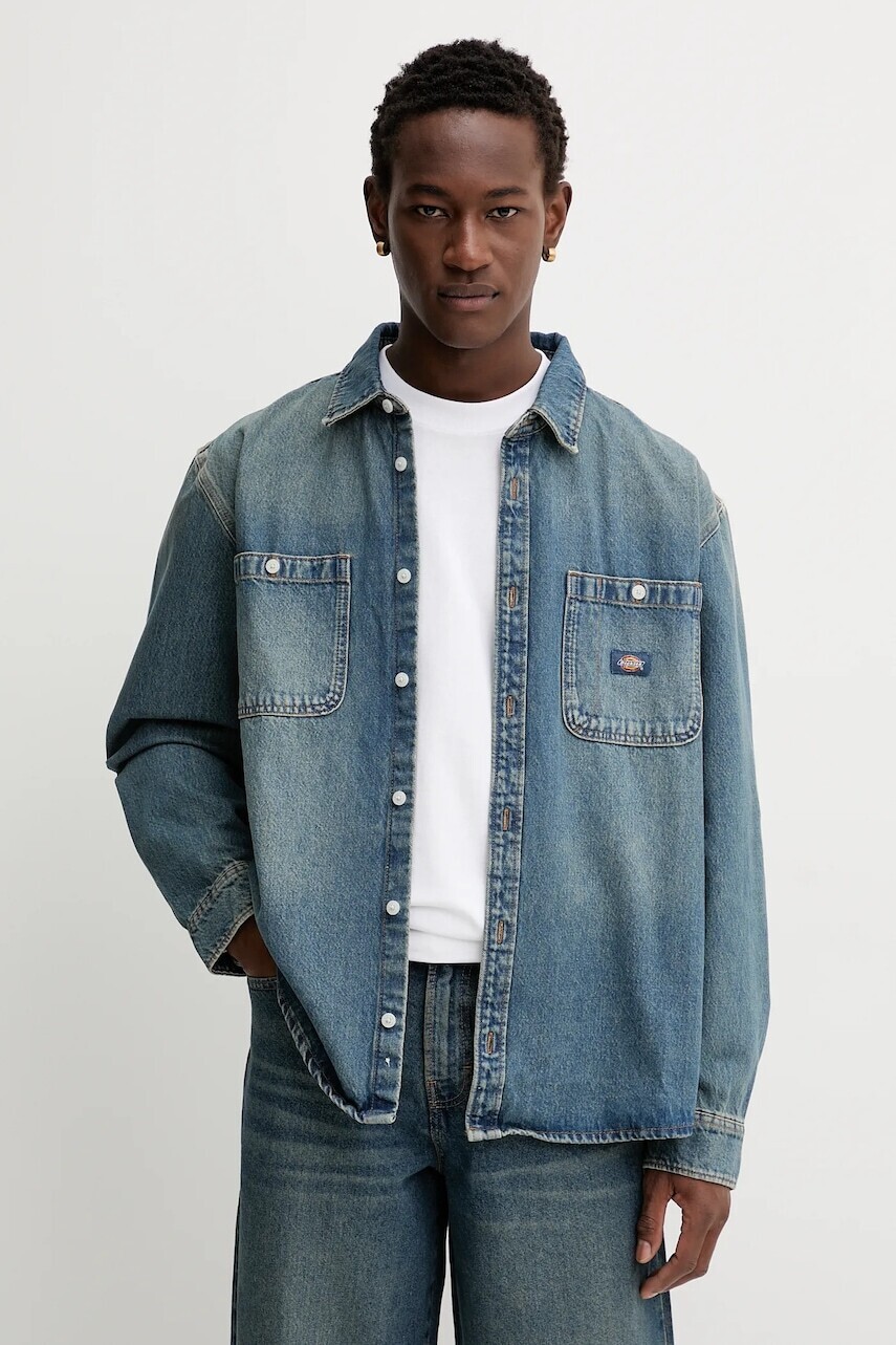 Rifľová košeľa Dickies tmavomodrá farba, regular, s klasickým golierom, DK0A87PX