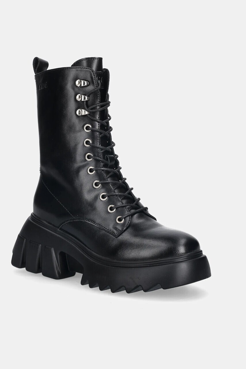 Kožené workery GOE čierna farba, na platforme, jemne zateplené, SS2N4131 BLACK