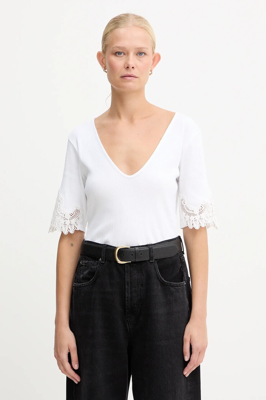 Bavlnené tričko Twinset dámske, biela farba, 252TT2170