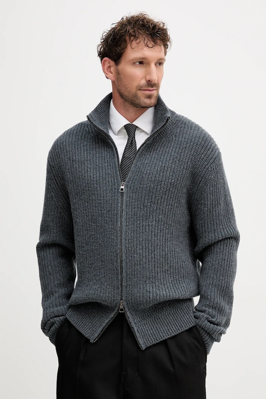 Vlnený sveter BOSS BECKHAM X BOSS šedá farba, 50554340