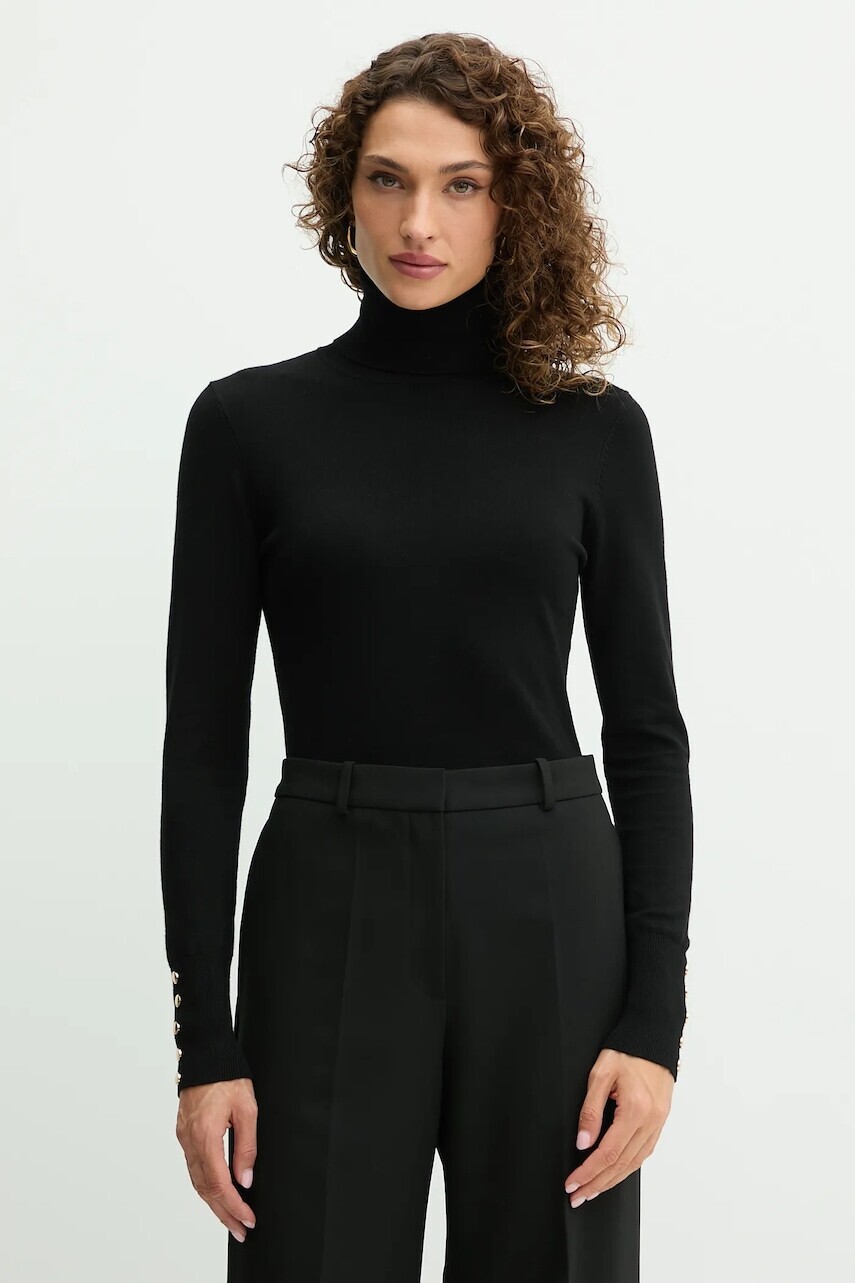 Sveter Fracomina čierna farba, ľahký, s rolákom, FR25WT7001K42101