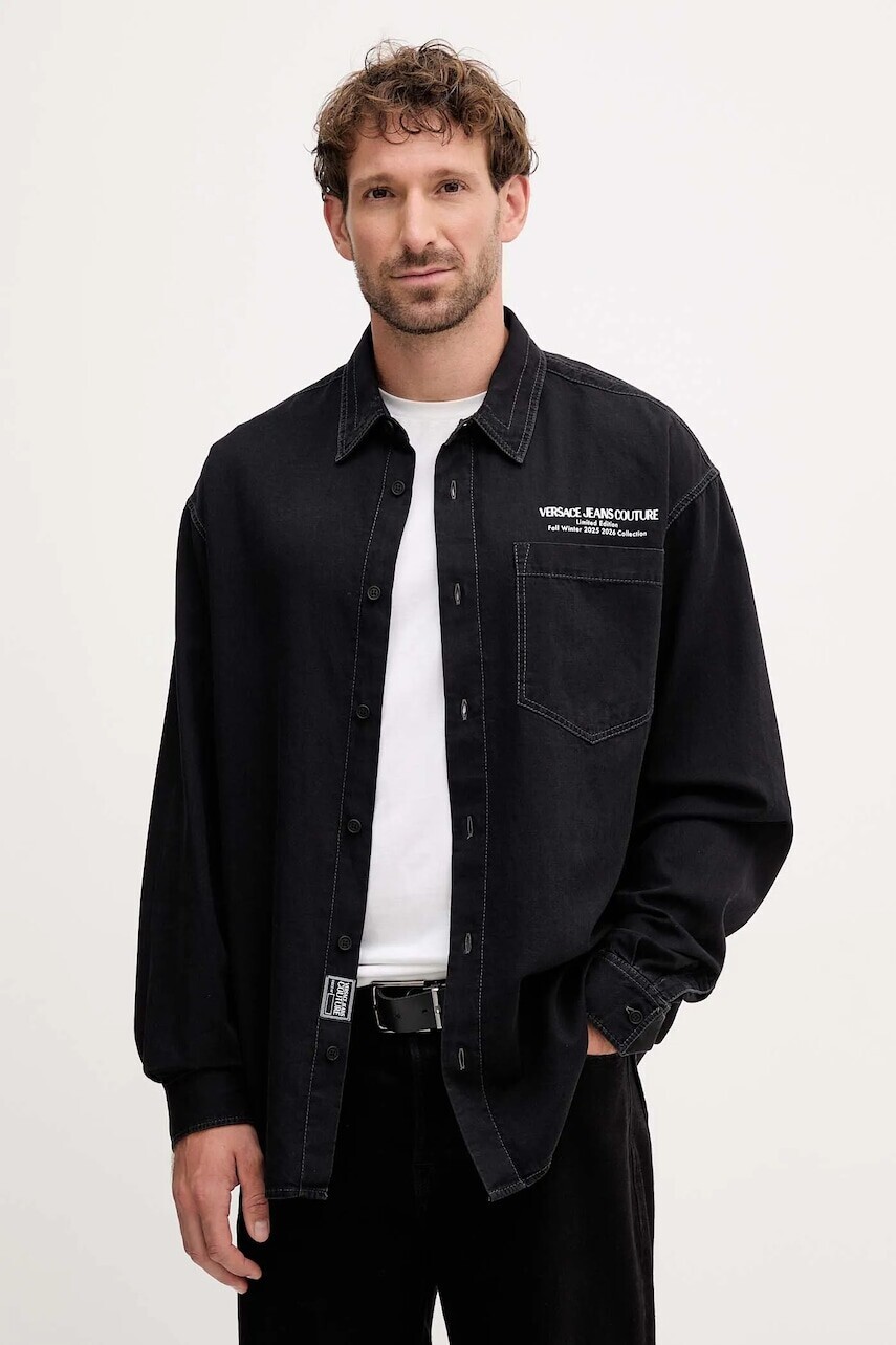 Bavlnená košeľa Versace Jeans Couture čierna farba, regular, s klasickým golierom, 79GAL251 DW118SW0