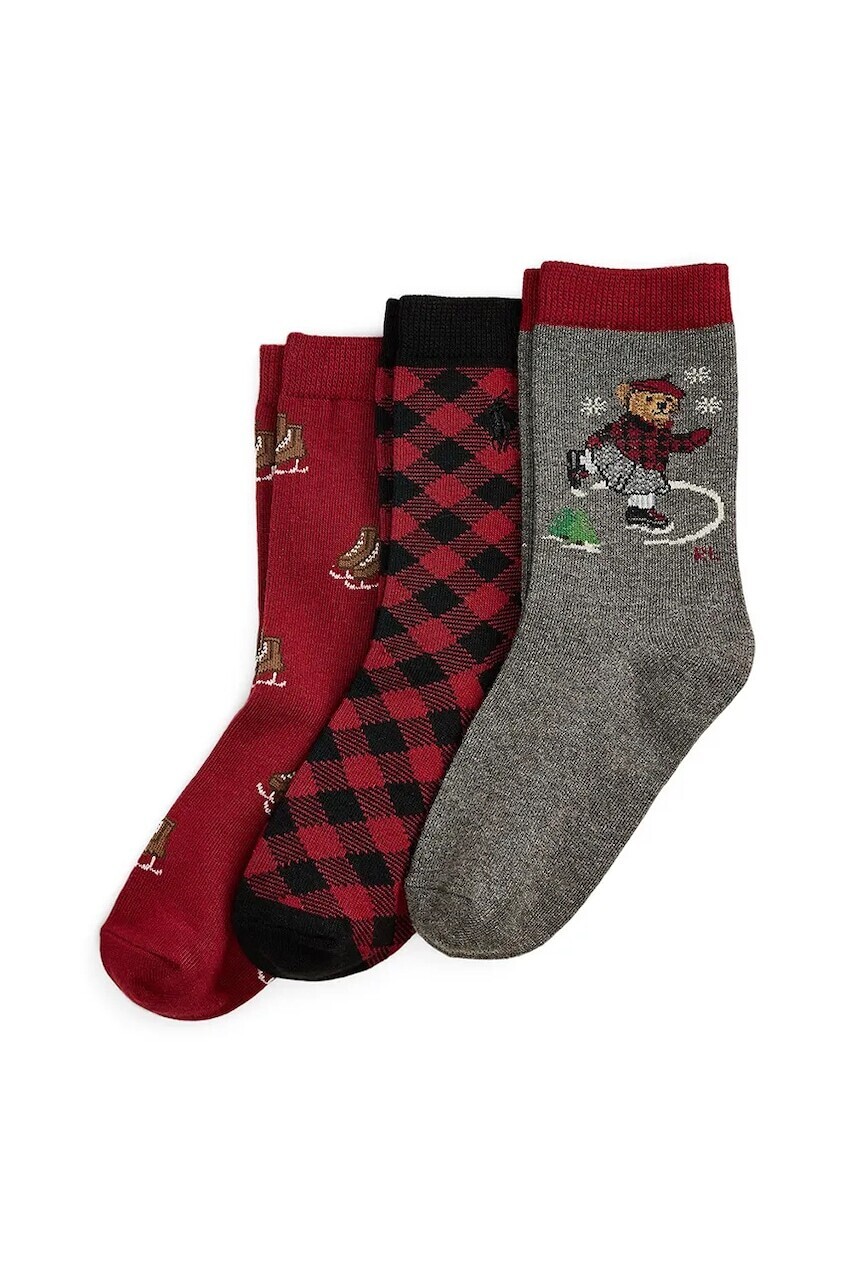 Detské ponožky Polo Ralph Lauren 3-pak bordová farba, 447P03265001