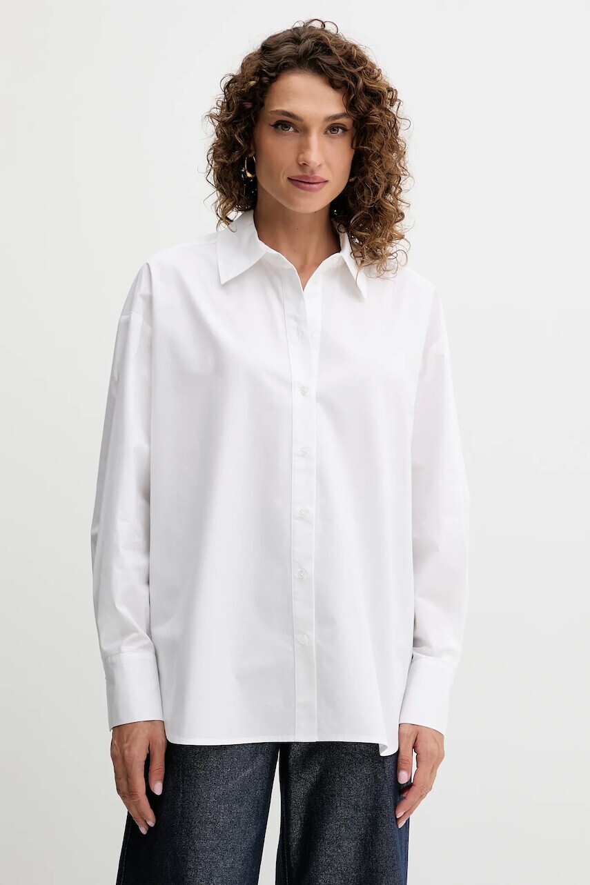 Bavlnená košeľa Twinset biela farba, voľný strih, s klasickým golierom, 252AQ2070