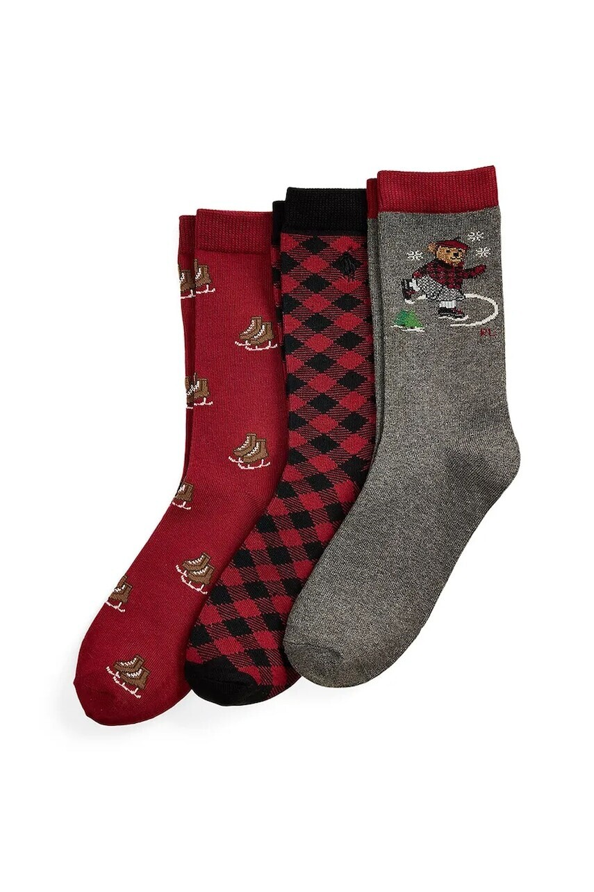 Detské ponožky Polo Ralph Lauren 3-pak bordová farba, 448P03265001