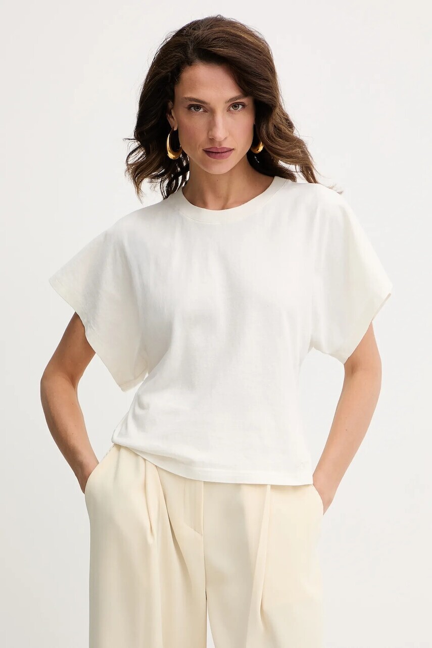 Bavlnené tričko BOSS Orange dámske, béžová farba, 50543502