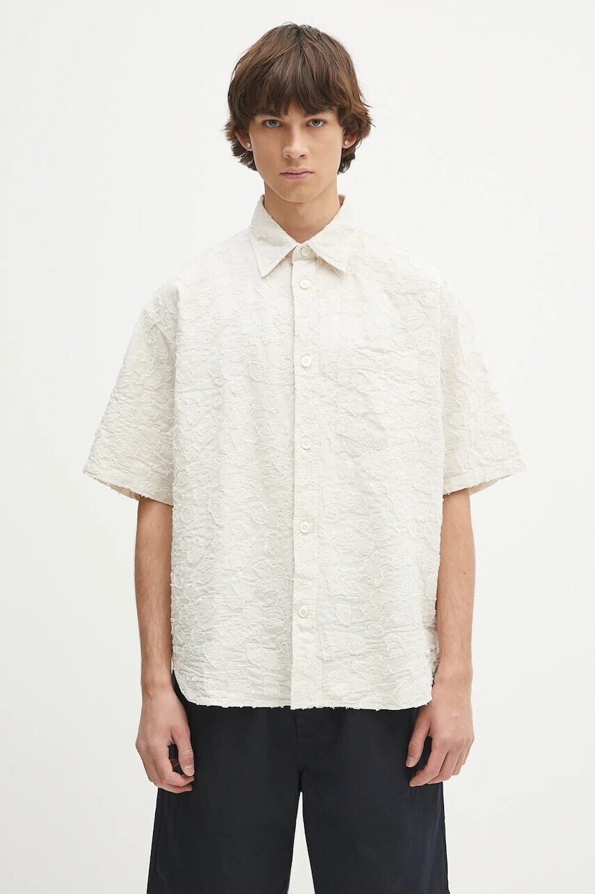 Košeľa Norse Projects Mo Oversized Fil Coupe SS Shirt béžová farba, voľný strih, s klasickým golierom, N40.0830.0957