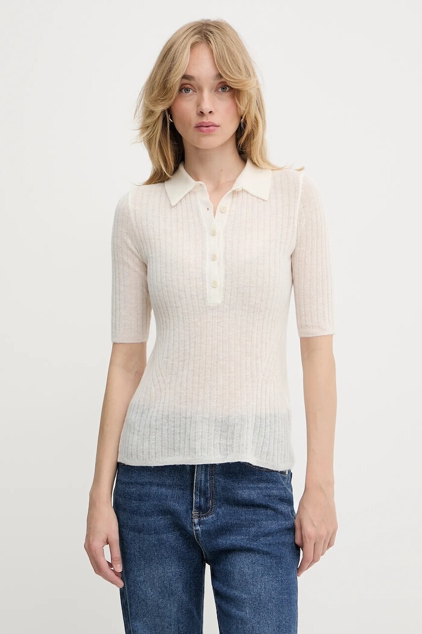 Vlnené polo BOSS Orange béžová farba, 50543977