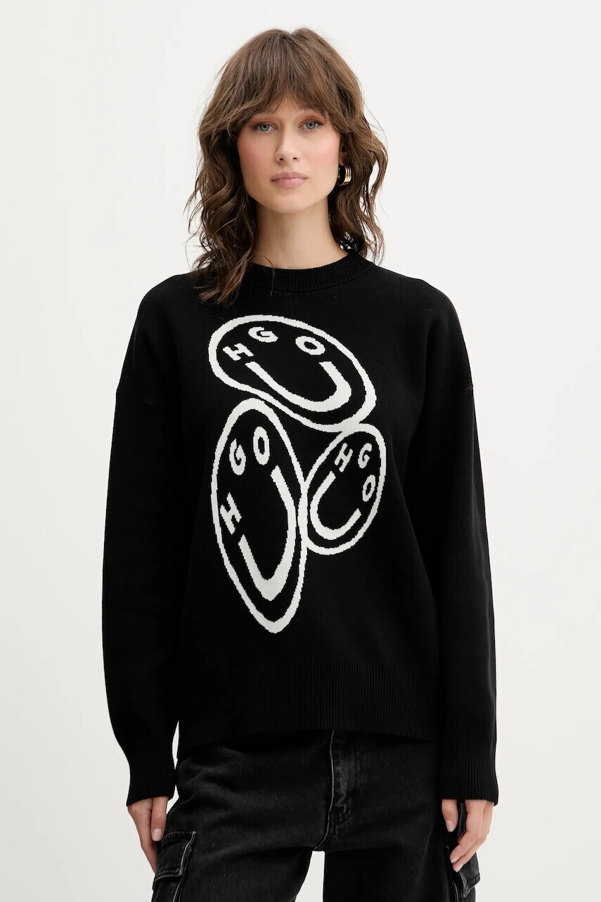 Bavlnený sveter Hugo Blue čierna farba, 50543020