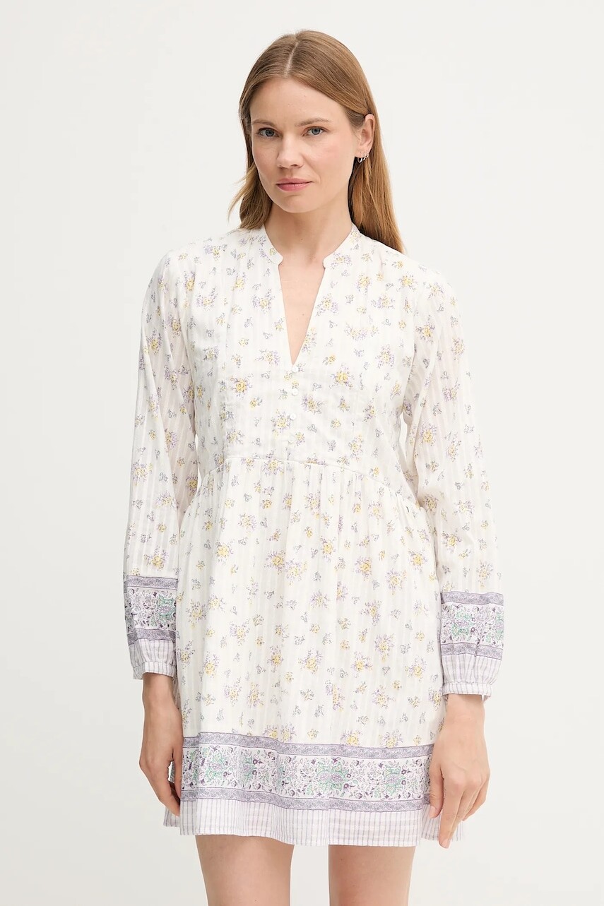 Bavlnené šaty Pepe Jeans biela farba, mini, áčkový strih, PL953758