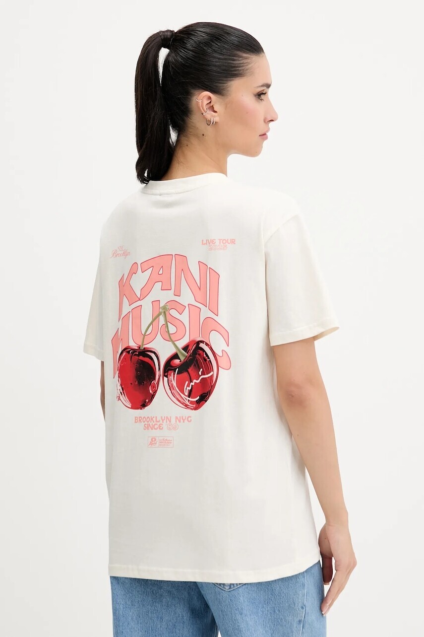 Bavlnené tričko Karl Kani dámske, béžová farba, PD00005460