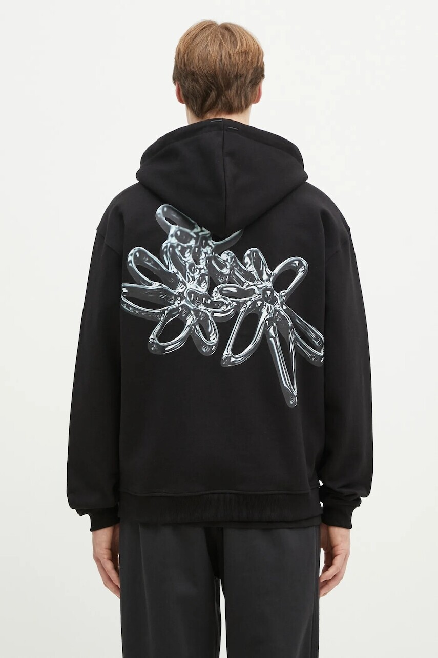 Bavlnená mikina Filling Pieces Chrome Flower pánska, čierna farba, s kapucňou, jednofarebná, 95299821861