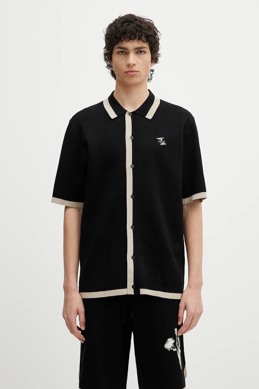 Košeľa Filling Pieces Gardener čierna farba, voľný strih, s klasickým golierom, 91299851861