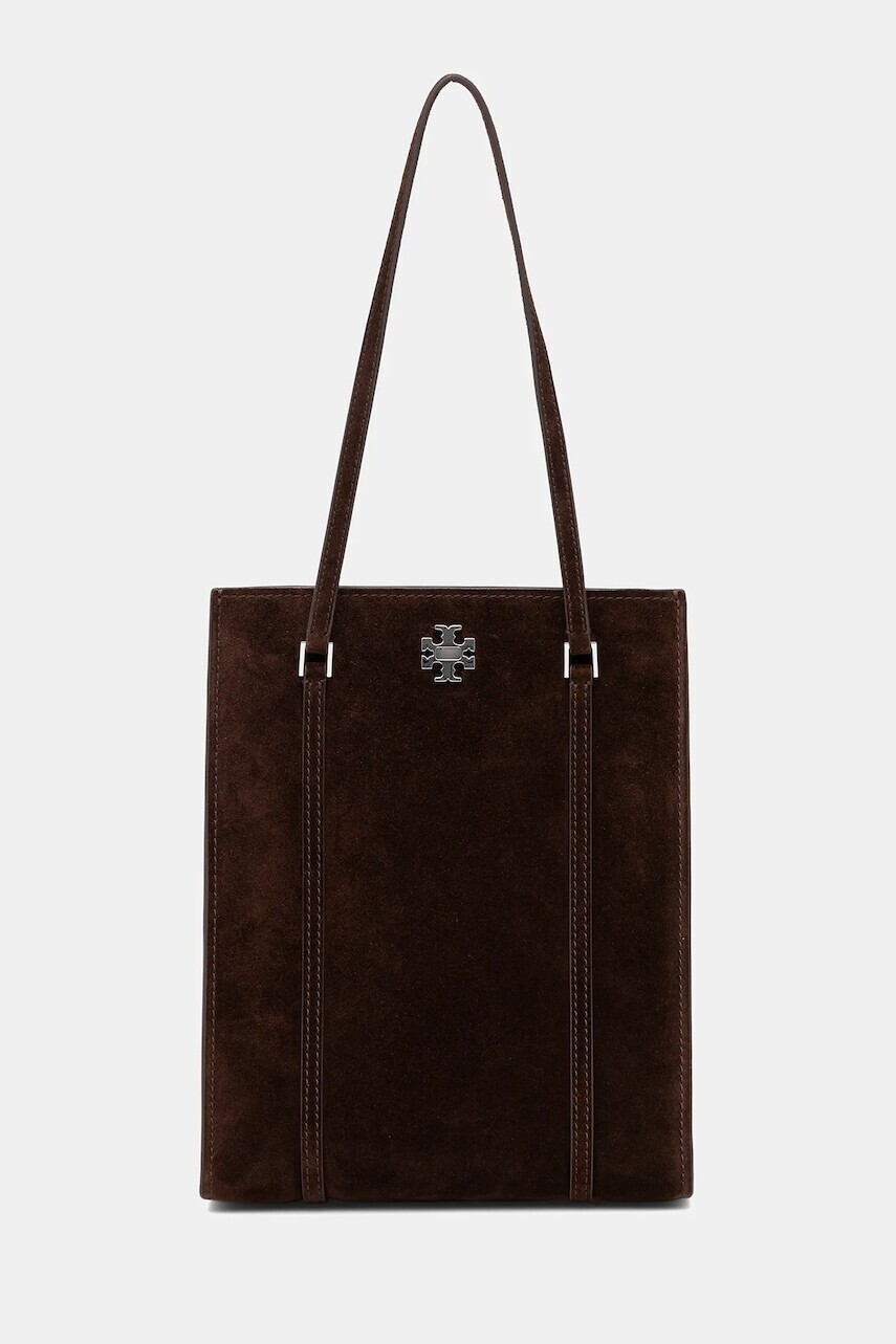 Semišová kabelka Tory Burch Kira Turnlock Suede hnedá farba, 169180.200