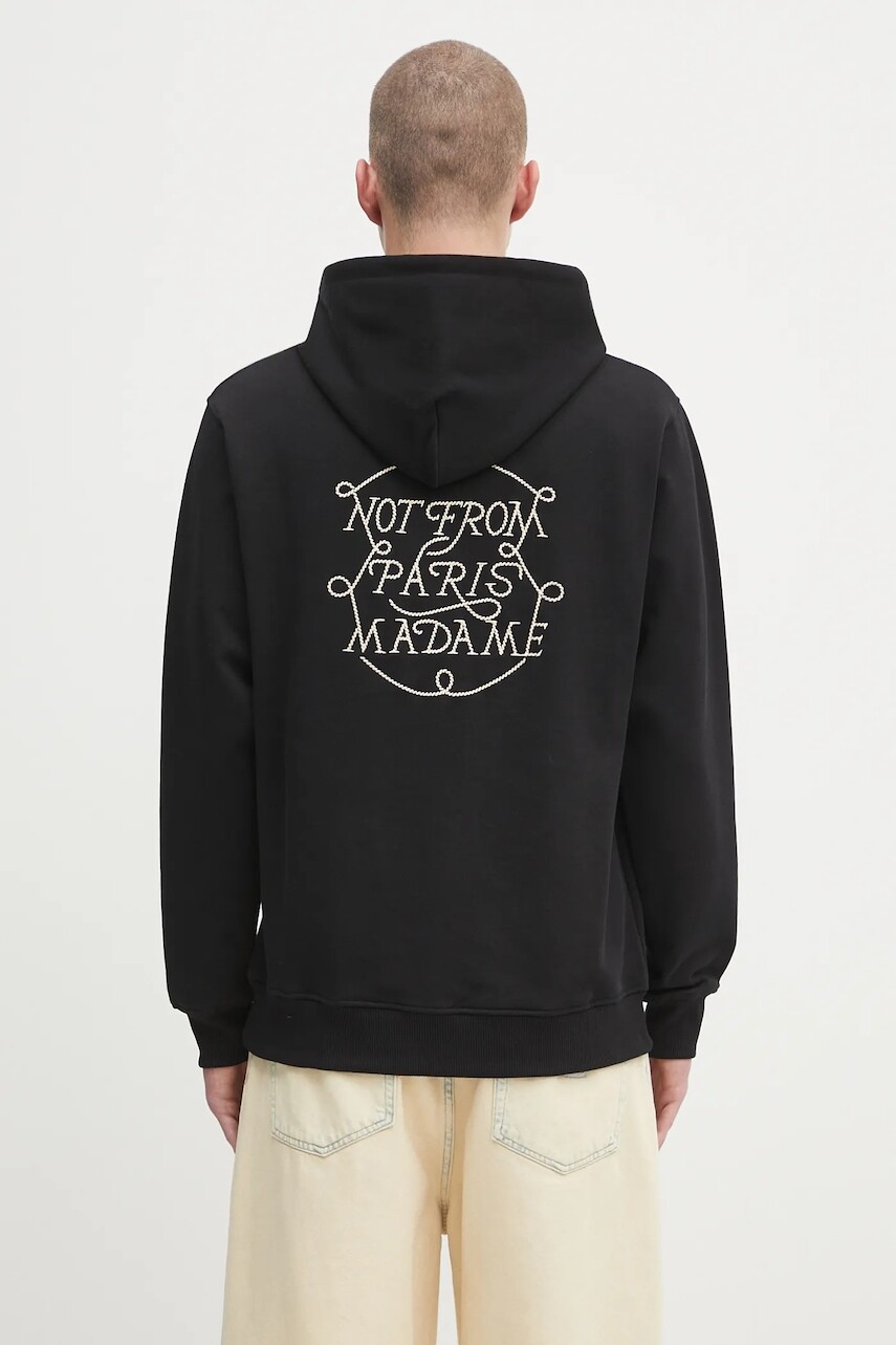 Bavlnená mikina Drôle de Monsieur Le Hoodie Slogan Tresses čierna farba, s kapucňou, s nášivkou, H.HO183.CO127