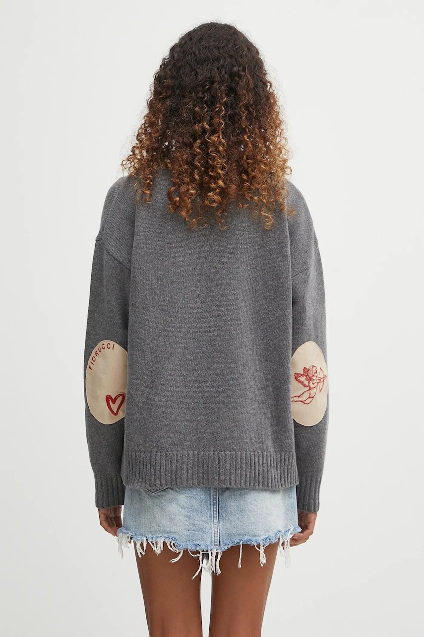 Vlnený sveter Fiorucci Cupid Elbow Patch šedá farba, ľahký, W02FPKSW335KN03GY01