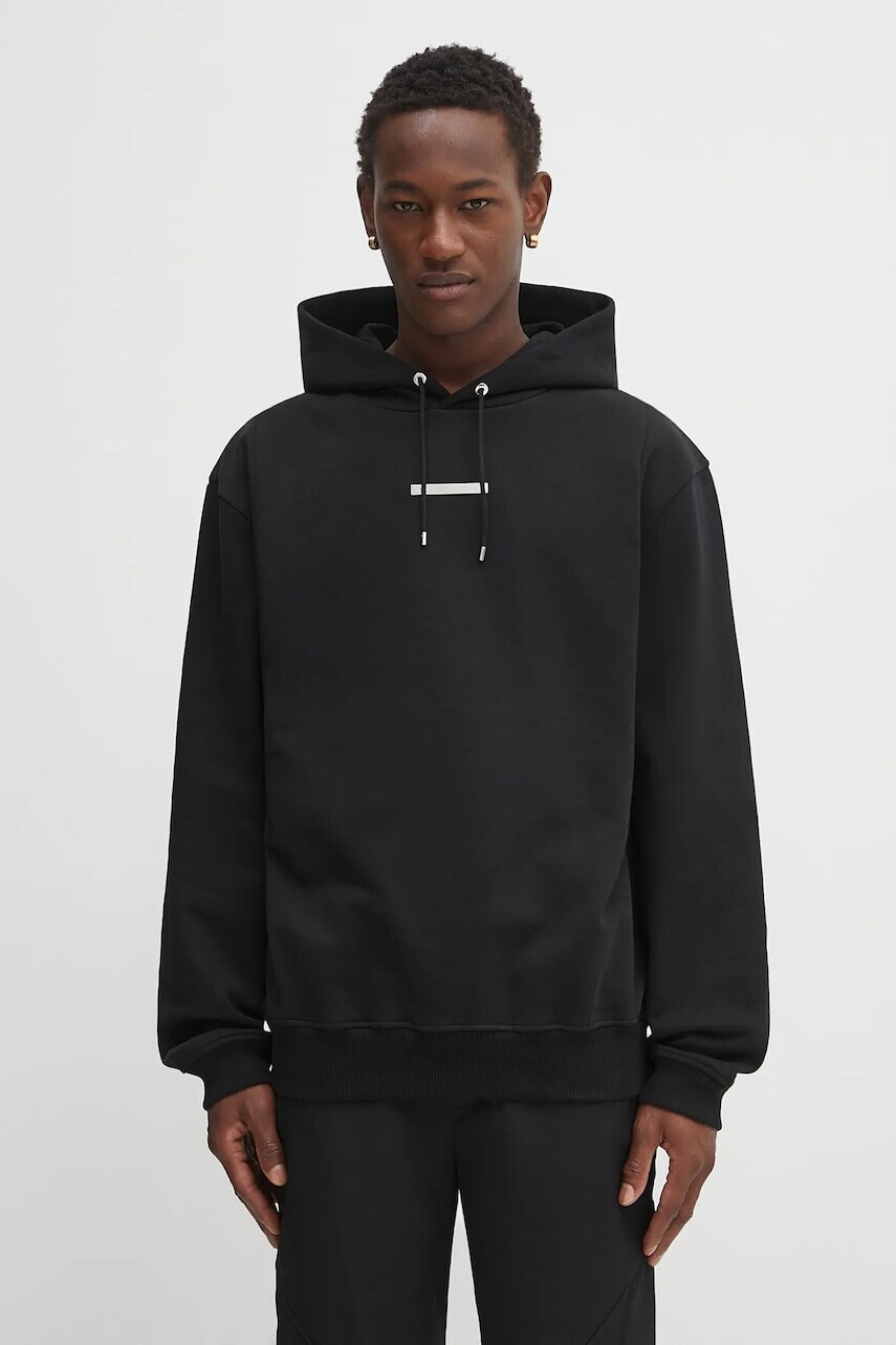 Bavlnená mikina Heliot Emil čierna farba, s kapucňou, jednofarebná, PREAW25_M_08_077_BLK01