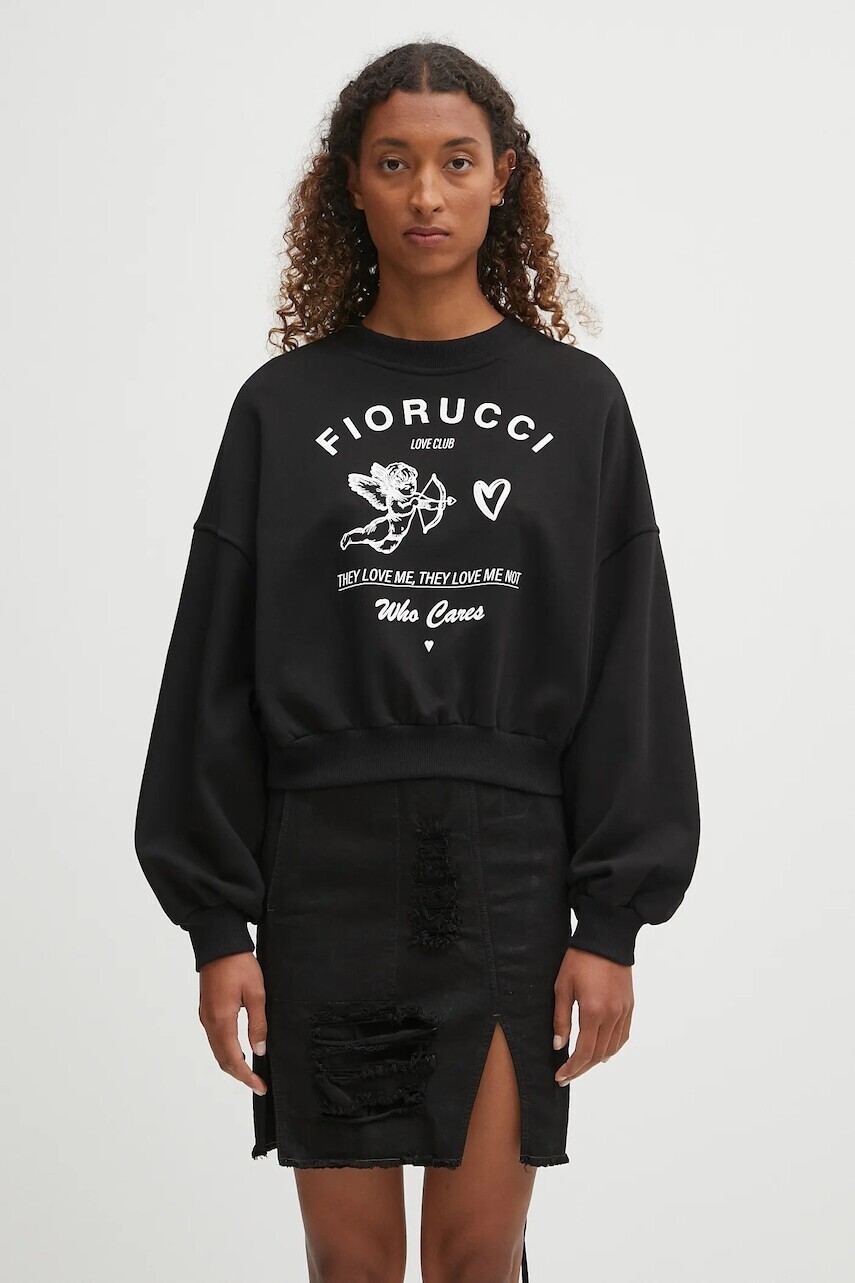 Bavlnená mikina Fiorucci Cupid Love Club Print Cropped čierna farba, vzorovaná, W02FPSCR269CJ05BK01