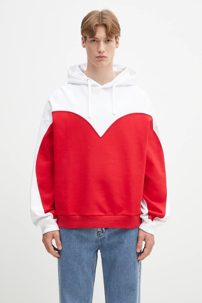 Bavlnená mikina Fiorucci Heart Relaxed Fit biela farba, s kapucňou, vzorovaná, U02SPSHO092CJ05RD01