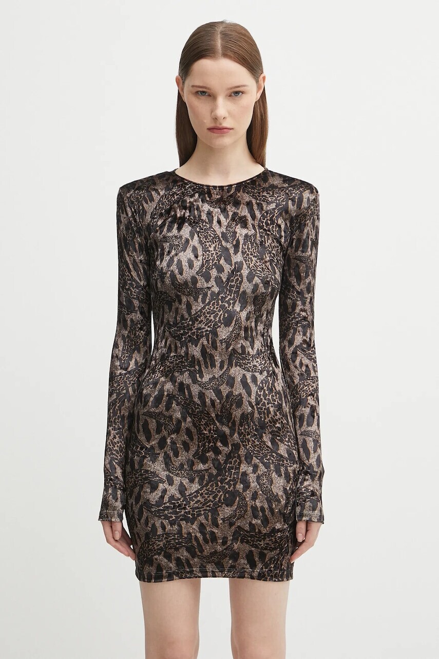 Zamatové šaty Fiorucci Banimalier Print Velour Padded Mini hnedá farba, mini, priliehavé, W02FPDMN011VR01BR01