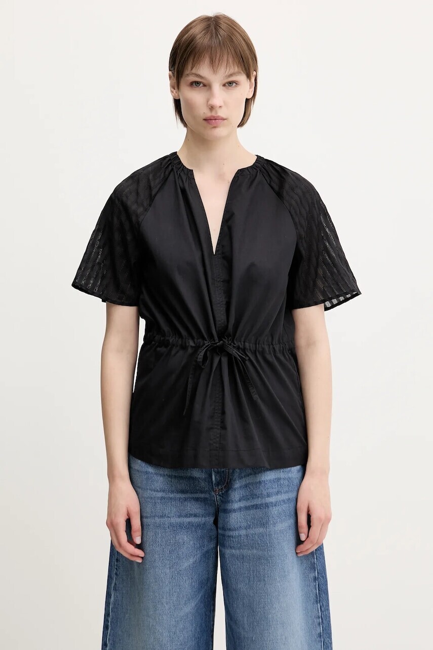 Bavlnená blúzka Samsoe Samsoe Satoma čierna farba, jednofarebná, F25100007