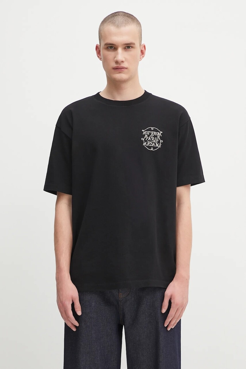 Bavlnené tričko Drôle de Monsieur Le Tshirt Slogan Tresses pánske, čierna farba, s nášivkou, H.TS259.CO134