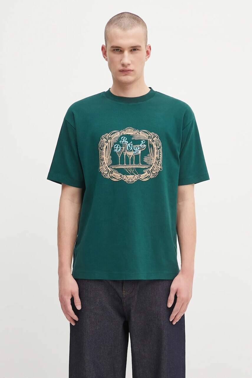 Bavlnené tričko Drôle de Monsieur Le Tshirt Plateau pánske, zelená farba, s potlačou, H.TS255.CO002