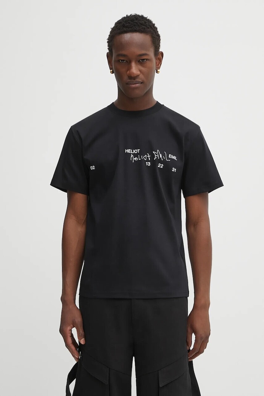 Bavlnené tričko Heliot Emil pánske, čierna farba, s potlačou, PREAW25_M_09_141_BLK01