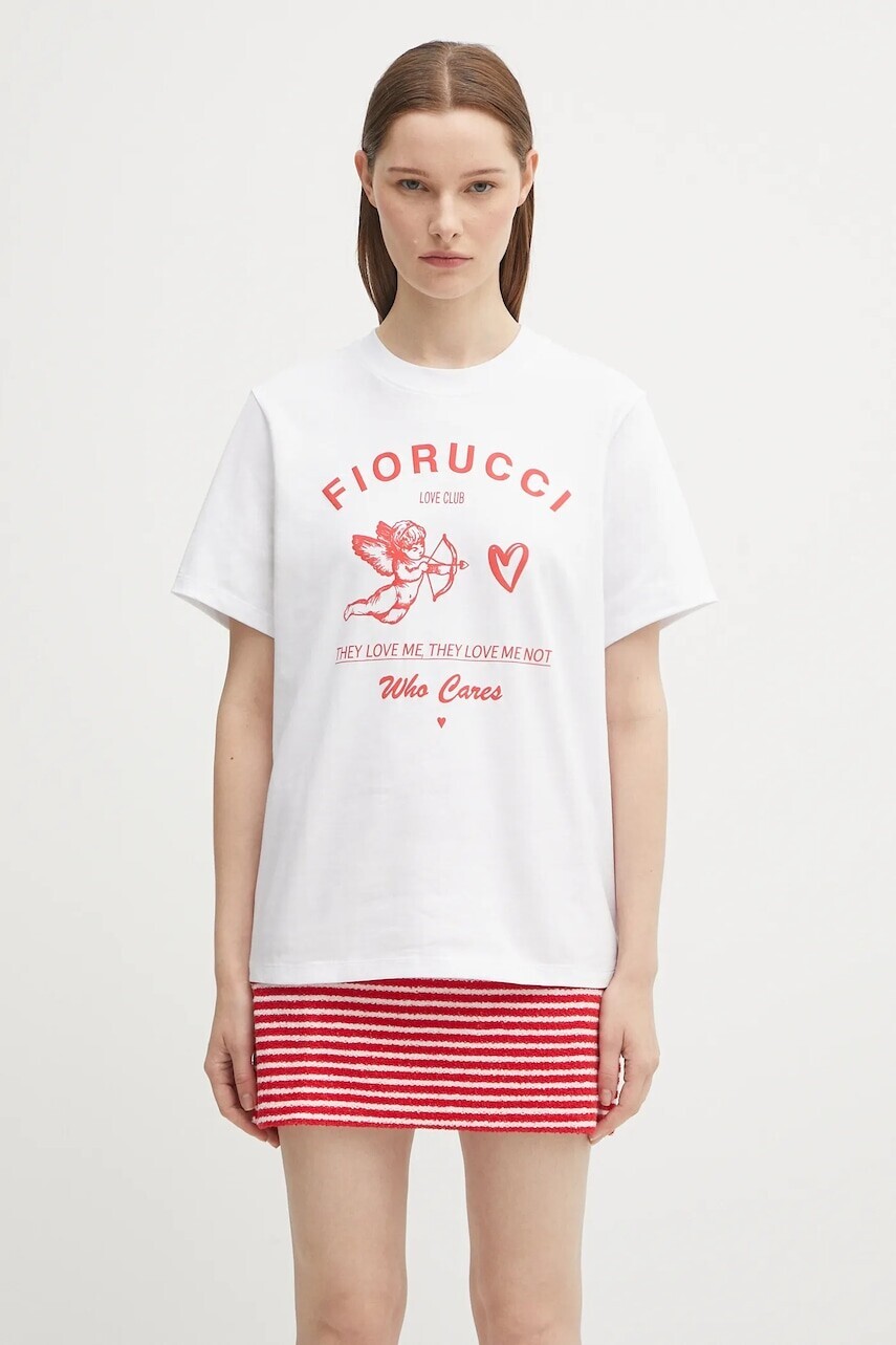 Bavlnené tričko Fiorucci Cupid Love Club Print Regular Fit dámske, biela farba, W02FPTSH428CJ01WH01